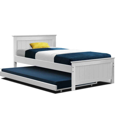 King Single Wooden Trundle Daybed - White ELVIS | Contemporary Hardwood